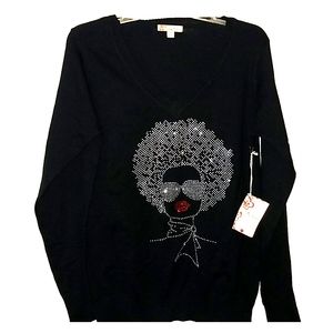 Afro Lady Rhinestone Sweater - Silver SZ 3X = 18